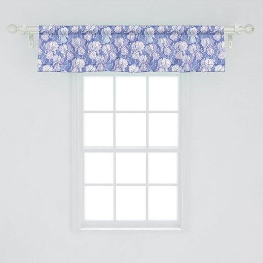 Lunarable Flower Window Valance Pack of 2, Blossomed Iris Flower Spring Garden Art, Rod Pocket Curtain Valances for Kitchen Bedroom, 54" X 12", Blue