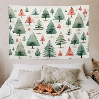 Tapestry Vintage Christmas Tree Watercolor Wall Hanging Wall Tapestry Aesthetic Winter Holiday Tapastry's Wall Hanging Wall Hanging Decor for Bedroom Landscape 60"x90" Christmas Family Party