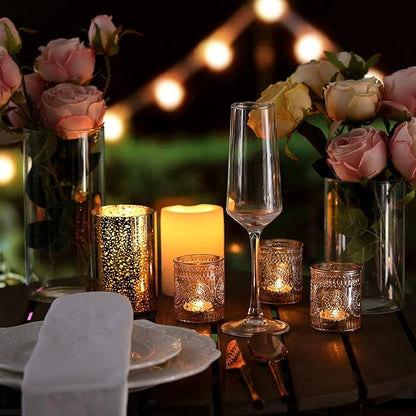 DEVI 48 Pcs Gold Votive Candle Holders Bluk, Gold Wedding Decorations, Glass Candle Holder for Tea Lights, Wedding Party Diwali Centerpieces for Table, Birthday Party Supplies