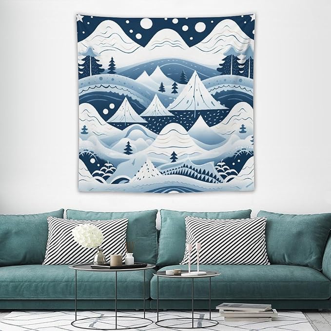 MaSiledy Snow Mountain Scandinavian Winter Tapestries Happy Winter Holiday Wall Art Tapestry for Bedroom Aesthetic Landscape Tapestry Wall Hanging for Bedroom Living Room Dorm Decor 60"x60"