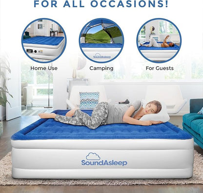 SoundAsleep Products Dream Series Luxury Air Mattress, ComfortCoil Technology, Built-in High Capacity Pump for Home, Camping- Double Height, Adjustable, Inflatable Blow Up, Portable (King Size)