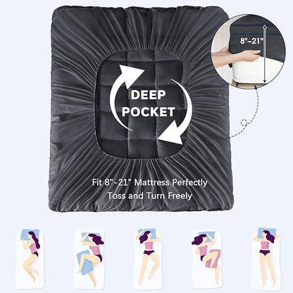 CYMULA Queen Mattress Topper, Grey Mattress Pad Bed Topper Cover, Extra Thick Pillow Top Mattress Topper with Deep Pockets, Cooling Plush Down Alternative Fill Mattress Protector