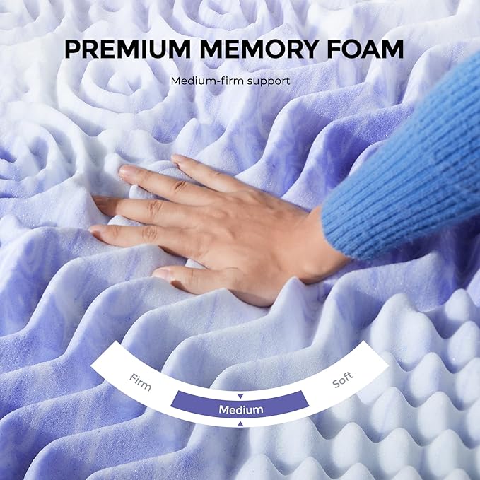 Dreamsmith 4 Inch 7-Zone Full Memory Foam Mattress Topper, Cooling Gel Infused Foam Mattress Pad, Full Size Bed, CertiPUR-US Certified