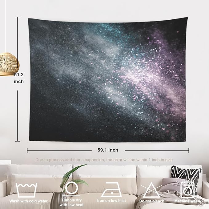 Batmerry Cosmic Dust Starry Expanse Tapestry, Nebula Like Dark Cosmos Wall Art Hanging Decoration Polyester Fiber White Ruffled Around for Dorm Room Bedroom Living Room, 51.2x59.1 inches