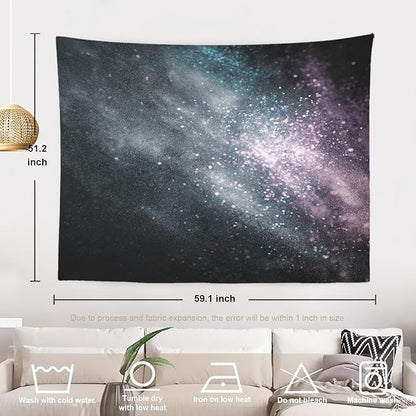 Batmerry Cosmic Dust Starry Expanse Tapestry, Nebula Like Dark Cosmos Wall Art Hanging Decoration Polyester Fiber White Ruffled Around for Dorm Room Bedroom Living Room, 51.2x59.1 inches