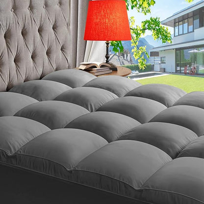 ABENE Mattress Topper for Back Pain Relief, Extra Thick Mattress Pad Pillowtop, Soft Mattress Protector Cover with 8"-21" Deep Pocket, Overfilled Down Alternative Filling (Gray, Full XL)