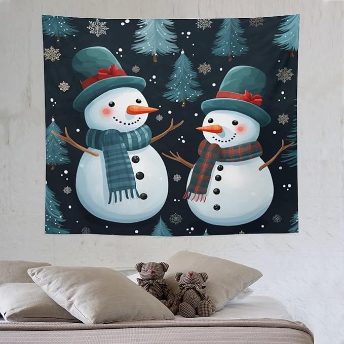 MaSiledy Tapestry Wall Hanging Snowman Couple Tapestry Christmas Snowman Wall Hanging Wall Tapestry Aesthetic Wall Art for Home Decor 50"x60" Holiday Scene Banner for Winter Christmas Party