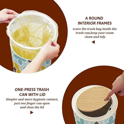 Small Trash Can with Lid Seamless Random Triangles Scandinavian Style Abstract Geometric Garbage Bin Pet Proof Waste Basket for Kitchen Bathroom Office Bedroom Decorative 1.8 Gallon