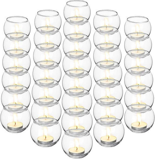 Uiifan 36 Pcs Clear Votive Candle Holder Bulk Glass Tea Lights Round for Wedding 1.97'' x 2.17'' Candle Jars Holder for Wedding Table Centerpiece Party Birthday Home Decoration