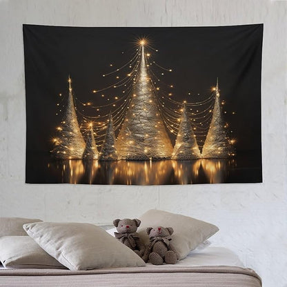 MaSiledy Tapastry's Wall Hanging Silver Lighted Christmas Trees Tapestry Merry Christmas Winter Xmas Tapestry Aesthetic Wall Art Home Decoration 60"x90" Xmas Wall Hanging Polyester Tapestries