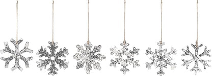 DEMDACO Cozy Time Silver Tone 4 x 4 Inch Wood Christmas Tree Decoration, Festive Holiday Décor, Distressed, Hanging Ornaments, Set of 6, Snowflake