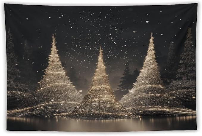 Tapestry Silver Lighted Christmas Trees Tapestries for Bedroom Vintage Christmas Wall Tapestry Vintage Wall Hanging for Living Room Dorm Decor Landscape 40"x60" Tapestries Winter Snowflake Decorative