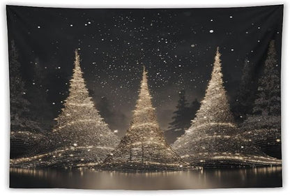 Tapestry Silver Lighted Christmas Trees Tapestries for Bedroom Vintage Christmas Wall Tapestry Vintage Wall Hanging for Living Room Dorm Decor Landscape 40"x60" Tapestries Winter Snowflake Decorative