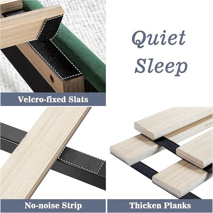 Allewie King Bed Frame/Velvet Upholstered Bed Frame with Vertical Channel Tufted Headboard/Strong Wooden Slats/Platform Bed Frame/Mattress Foundation/Box Spring Optional/Easy Assembly/Green