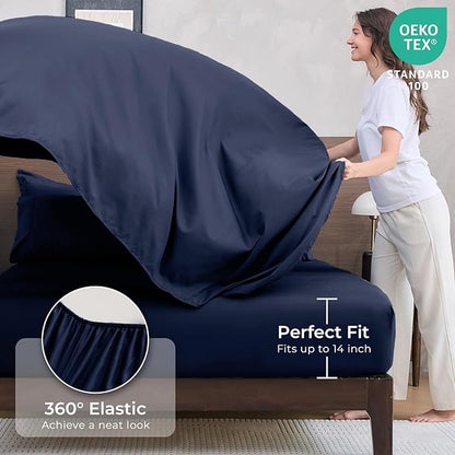 HEVUMYI Navy Blue Twin Comforter Set - 5-Piece All Season Bed in a Bag Twin, Ultra Soft Bedding Set with Comforter, Flat Sheet, Fitted Sheet, Pillowcases, Pillow Shams, Navy Blue