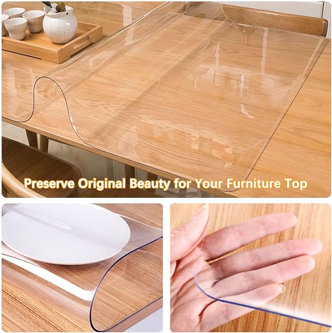 42 x 90 Inch Clear Plastic Dining Table Protector Tablecloth Desk Pad Mat Wooden Furniture Coffee Glass Conference Work Table Cloth Top Protection Bar Countertop Cover Waterproof Rectangular PVC Vinyl