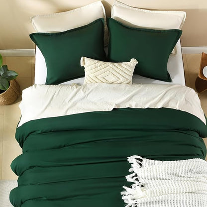 Litanika Comforters Emerald Green Oversized Queen Size, 3 Pieces Lightweight Solid Bedding Comforter Set, All Season Fluffy Bed Set (98x98In Comforter & 2 Pillowcases)