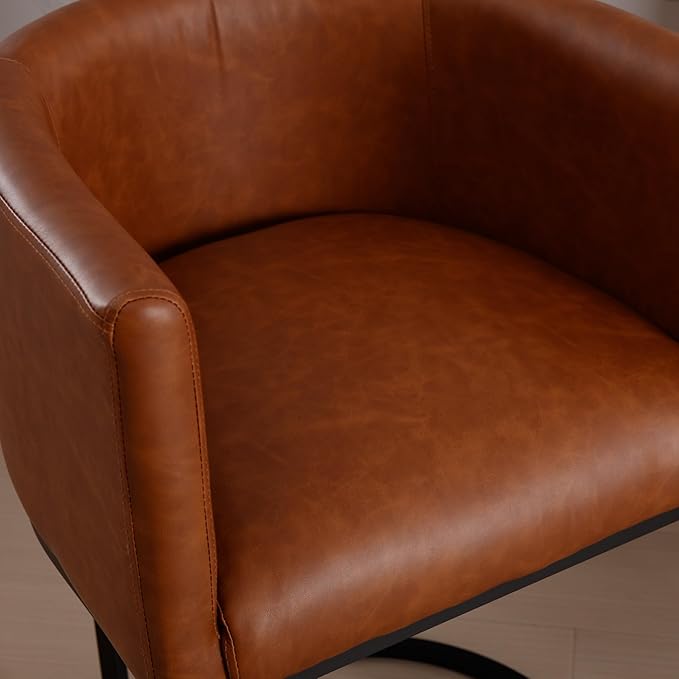 Modern Counter Height PU Leather Upholstered Bar Stool, 24" Kitchen Counter Island Stools Bar Chairs with Black Metal Frame, Brown