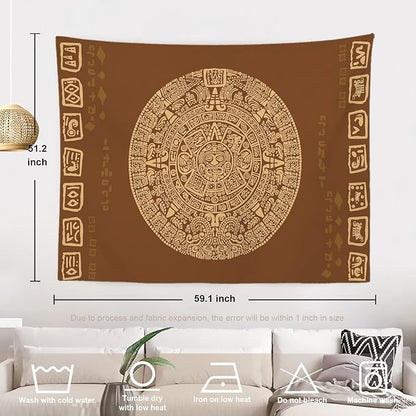 Batmerry Mayan Tapestry, Ancient Aztec Calendar Picnic Mat Beach Towel Wall Art Decoration for Bedroom Living Room Dorm, 51.2 x 59.1 Inches, Latin
