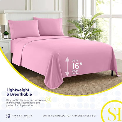 Full Size Sheet Sets - Breathable Luxury Sheets with Full Elastic & Secure Corner Straps Built In - 1800 Supreme Collection Extra Soft Deep Pocket Bedding Set, Sheet Set, Full, Pink