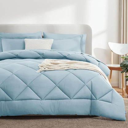 CozyLux King Size Comforter Set Light Blue - 7 Pieces Bed in a Bag King, Luxury Soft Bed Set for All Seasons, Bedding Set with Down Alternative Comforter, Sheets, Pillowcases & Shams