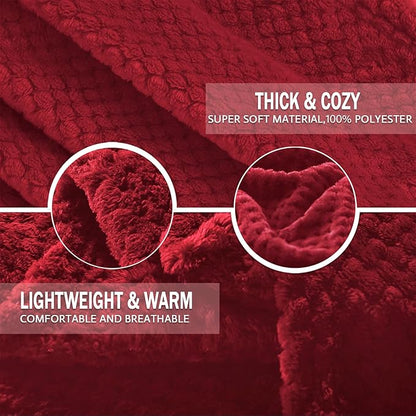 Exclusivo Mezcla Fleece Bed Blanket Queen Size, Super Soft and Warm Blankets for Couch, Sofa and Bed Waffle Textured, Cozy, Fuzzy and Lightweight (Deep Red, 90x90 Inches)