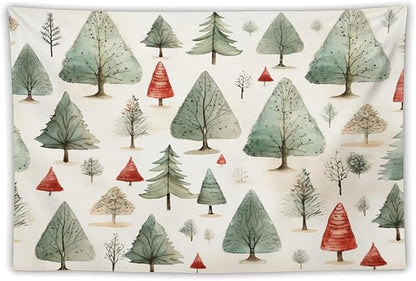 MaSiledy Tapestry Vintage Christmas Tree Watercolor Aesthetic Bedroom Tapestries Merry Christmas Winter Xmas Tapestry As Wall Art Wall Art for Bedroom Wall Hanging for Room Landscape 60"x90"