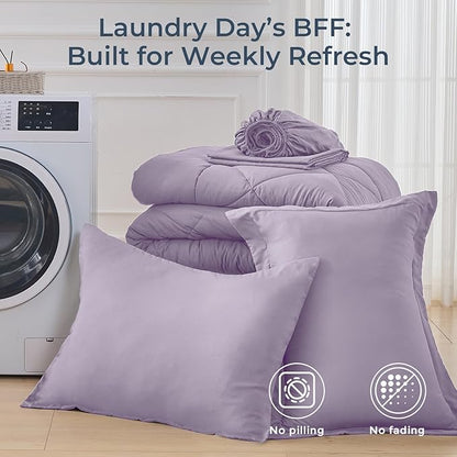 HEVUMYI Twin Purple Comforter Set - 5-Piece All Season Bed in a Bag Twin, Ultra Soft Bedding Set with Comforter, Flat Sheet, Fitted Sheet, Pillowcases, Pillow Shams, Lavender Purple