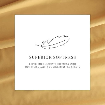 Linen Market Brushed Microfiber Queen Sheet Set 4 Piece – Oeko-TEX Certified Ultra Soft & Wrinkle-Free - 16" Deep Pocket Sheets - Easy Care Queen Size - Gold