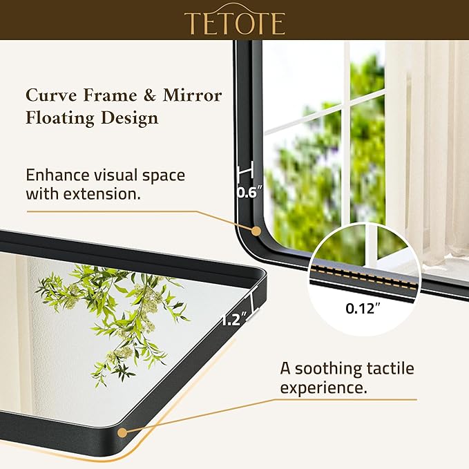 TETOTE Black Frame Mirror 55 x 30 Metal Framed Bathroom Vanity Mirrors, Tempered Glass, Modern Farmhouse Wall Mounted Mirror for Decorative(Horizontal/Vertical)