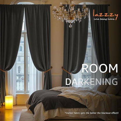 Lazzzy Velvet Blackout Curtains Thermal Insulated Room Window Drapes Super Soft Luxury Curtains for Living Room Bedroom Rod Pocket 2 Panels, Grey, 52" W x 90" L