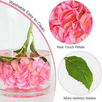 Nubry 22.44In Pink Hydrangea Artificial Flowers,4Pcs Latex Faux Real Touch Large Hydrangea Flowers with Long Stems & Leaves for Home Office Decor Wedding Party Arrangements(Pink)