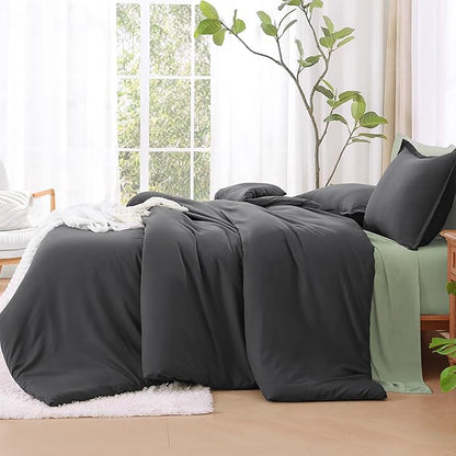 Litanika Grey Comforter Full Set, Dark Gray Lightweight Plain Bedding Comforters Sets, All Season Fluffy Bed Set (79x90In Comforter & 2 Pillowcases)