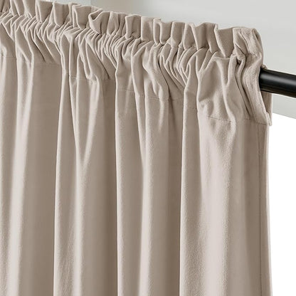 Lazzzy Velvet Blackout Curtains Thermal Insulated Room Window Drapes Super Soft Luxury Curtains for Living Room Bedroom Rod Pocket 2 Panels, Oatmeal, 52" W x 108" L