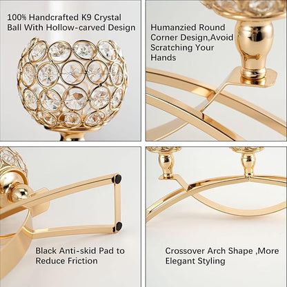 Vincigant Gold Crystal Candle Holders Set of 8 with 4Sets Crystal Candelabra 3 Arm Candlesticks Holder Table Centerpiece,Candelabra Centerpieces for Wedding Party Anniversary Home Living Room Decor