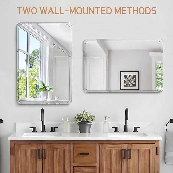 Frameless Bathroom Mirror for Over Sink,Wall Mounted Vanity Mirrors 15x15in,Rounded Rectangle Mirror Frameless with Polished Edge for Bedroom,Living Room,Entryway,Shatterproof (Horizontal/Vertical)