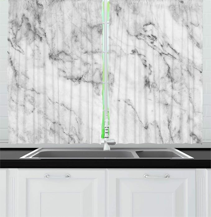 Lunarable Architecture Kitchen Curtains, Continued Illustration of Marble Greyscale Exterior Details, Window Drapes 2 Panel Set for Kitchen Cafe Decor, 55" X 39", Dimgray Pale Grey and Pearl