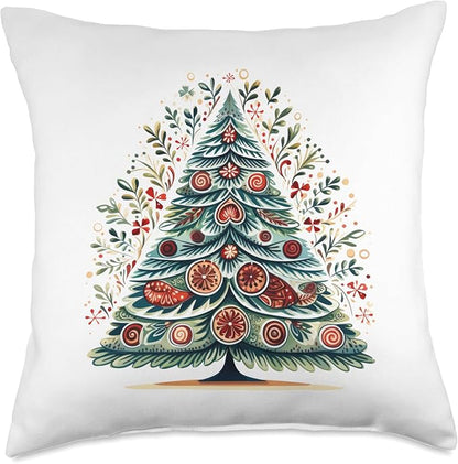 Scandinavian Nordic Winter Boho Christmas Tree Women Throw Pillow