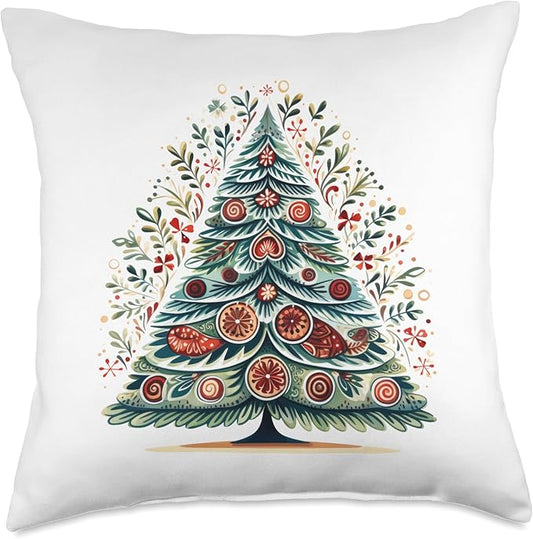 Scandinavian Nordic Winter Boho Christmas Tree Women Throw Pillow
