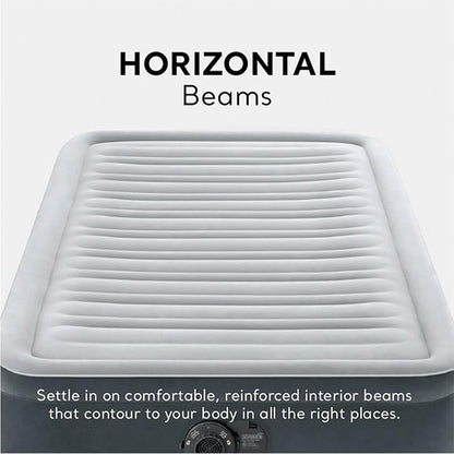 Intex 67765ED Dura-Beam Deluxe Comfort-Plush Mid-Rise Air Mattress : Fiber-Tech – Twin Size – Built-in Electric Pump – 13in Bed Height – 300lb Weight Capacity