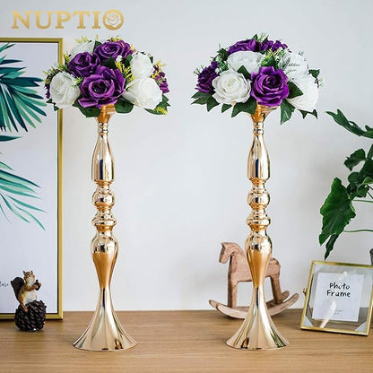 Pcs of 10 Fake Flower Ball Arrangement Bouquet,15 Heads Plastic Roses with Base, Suitable for Our Store's Wedding Centerpiece Flower Rack for Parties Valentine's Day Home Décor (Purple & White)
