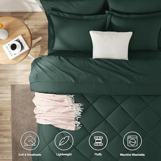 CozyLux Queen Comforter Set Forest Green - Bed in a Bag Queen Size 7 Pieces, Luxury Soft Bed Set for All Seasons, Bedding Set with Down Alternative Comforter, Sheets, Pillowcases & Shams