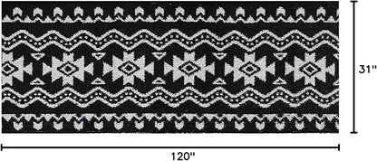 Custom Length Cut to Size Tribal Ethnic Southwestern Inspired Hallway Runner Rug, Non Slip Rubber Backed, 31 inch Wide X Customized Length, Aztec Black, 31 inch X 10 feet