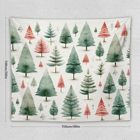 Tapastry's Wall Hanging Vintage Christmas Tree Watercolor Tapestry Xmas Rustic Winter Holiday Tapestries for Bedroom Aesthetic Wall Hanging Decor Home Decoration for Bedroom Living Room Dorm 50"x60"