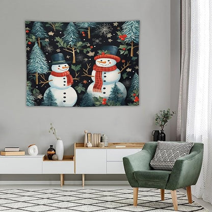 MaSiledy Wall Tapestry Snowman Couple Tapestry Vintage Christmas Cute Snowman Aesthetic Bedroom Tapestries Home Decoration for Bedroom Living Room Dorm 30"x40" Xmas Wall Hanging Polyester Tapestries