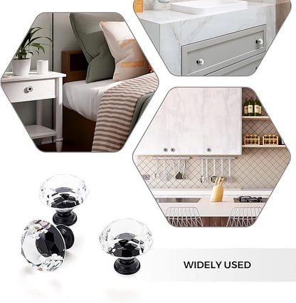 Ravinte 10 Pack Crystal Drawer Knobs - Glass Cabinet Knobs with Black Base - Diamond Shaped - 30 mm