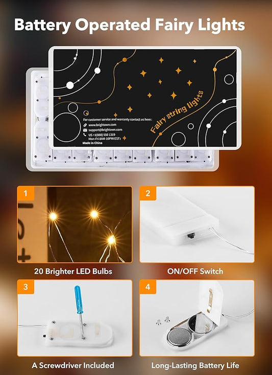 Minetom 12 Pack Fairy Lights Battery Operated -7ft 20 LED Silver Wire String Lights, Waterproof Mini Firefly Lights for DIY, Wedding, Mason Jars, Crafts, Christmas Garlands, Party Decor