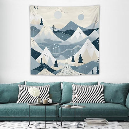 Wall Tapestry Snow Mountain Scandinavian Winter Tapestry Winter Holiday Tapestry Vintage Aesthetic Tapestries Wall Decor for Bedroom Living Room Dorm 60"x60" Tapestries Winter Snowflake Decorative