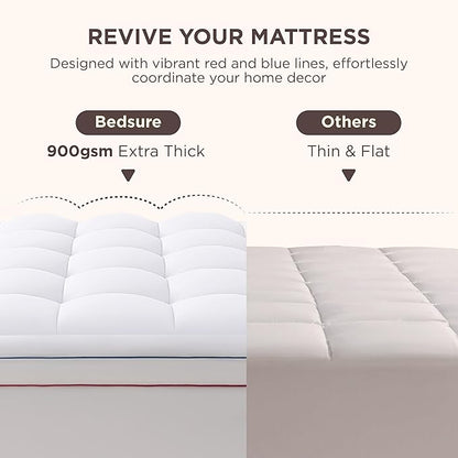 Bedsure Full Size Mattress Topper - Pillow Top Mattress Pad Cover with Deep Pocket Fits up to 21 Inches, Plush Soft Bed Topper for Back Pain Relief, Overfilled with Down Alternative Filling, White