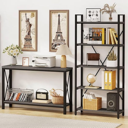 BON AUGURE Console Tables for Living Room, Industrial Couch Table Behind Sofa, Wood Metal Entryway Tables for Hallway, Entry Way Table for Foyer, Entrance, Front Door (Dark Grey Oak, 47 Inch)